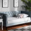 Baxton Studio Cora Modern And Contemporary Light Blue Velvet Fabric Upholstered And Dark Brown Finished Wood Twin Size Daybed - Wholesale Interiors Cora-Light Blue Velvet-Daybed-Twin