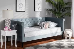Baxton Studio Cora Modern And Contemporary Light Blue Velvet Fabric Upholstered And Dark Brown Finished Wood Twin Size Daybed - Wholesale Interiors Cora-Light Blue Velvet-Daybed-Twin