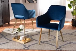 Baxton Studio Germaine Glam & Luxe Navy Blue Velvet Fabric Gold Finished 2-PC Metal Dining Chair Set - Wholesale Interiors DC144-Navy Blue Velvet/Gold-DC
