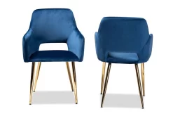 Baxton Studio Germaine Glam & Luxe Navy Blue Velvet Fabric Gold Finished 2-PC Metal Dining Chair Set - Wholesale Interiors DC144-Navy Blue Velvet/Gold-DC -Home Haven Deals 95 dc144 navybluevelvet gold dc 3