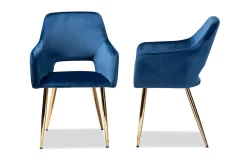 Baxton Studio Germaine Glam & Luxe Navy Blue Velvet Fabric Gold Finished 2-PC Metal Dining Chair Set - Wholesale Interiors DC144-Navy Blue Velvet/Gold-DC -Home Haven Deals 95 dc144 navybluevelvet gold dc 4