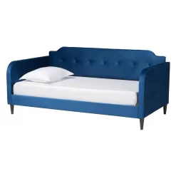 Baxton Studio Kaya Modern And Contemporary Navy Blue Velvet Fabric And Dark Brown Finished Wood Twin Size Daybed - Wholesale Interiors DV20801-Navy Blue Velvet Daybed-Twin