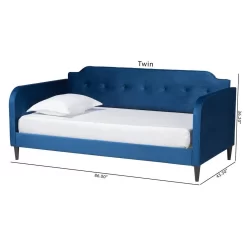 Baxton Studio Kaya Modern And Contemporary Navy Blue Velvet Fabric And Dark Brown Finished Wood Twin Size Daybed - Wholesale Interiors DV20801-Navy Blue Velvet Daybed-Twin -Home Haven Deals 95 dv20801 navy blue velvet daybed twin 10