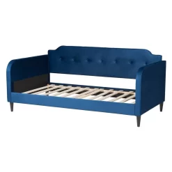 Baxton Studio Kaya Modern And Contemporary Navy Blue Velvet Fabric And Dark Brown Finished Wood Twin Size Daybed - Wholesale Interiors DV20801-Navy Blue Velvet Daybed-Twin -Home Haven Deals 95 dv20801 navy blue velvet daybed twin 3
