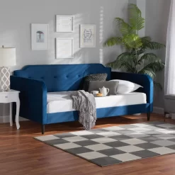 Baxton Studio Kaya Modern And Contemporary Navy Blue Velvet Fabric And Dark Brown Finished Wood Twin Size Daybed - Wholesale Interiors DV20801-Navy Blue Velvet Daybed-Twin -Home Haven Deals 95 dv20801 navy blue velvet daybed twin 8