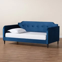Baxton Studio Kaya Modern And Contemporary Navy Blue Velvet Fabric And Dark Brown Finished Wood Twin Size Daybed - Wholesale Interiors DV20801-Navy Blue Velvet Daybed-Twin -Home Haven Deals 95 dv20801 navy blue velvet daybed twin 9