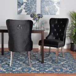 Baxton Studio Honora Contemporary Glam And Luxe Black Velvet Fabric And Silver Metal 2-Piece Dining Chair Set - Wholesale Interiors F459-Black Velvet-DC