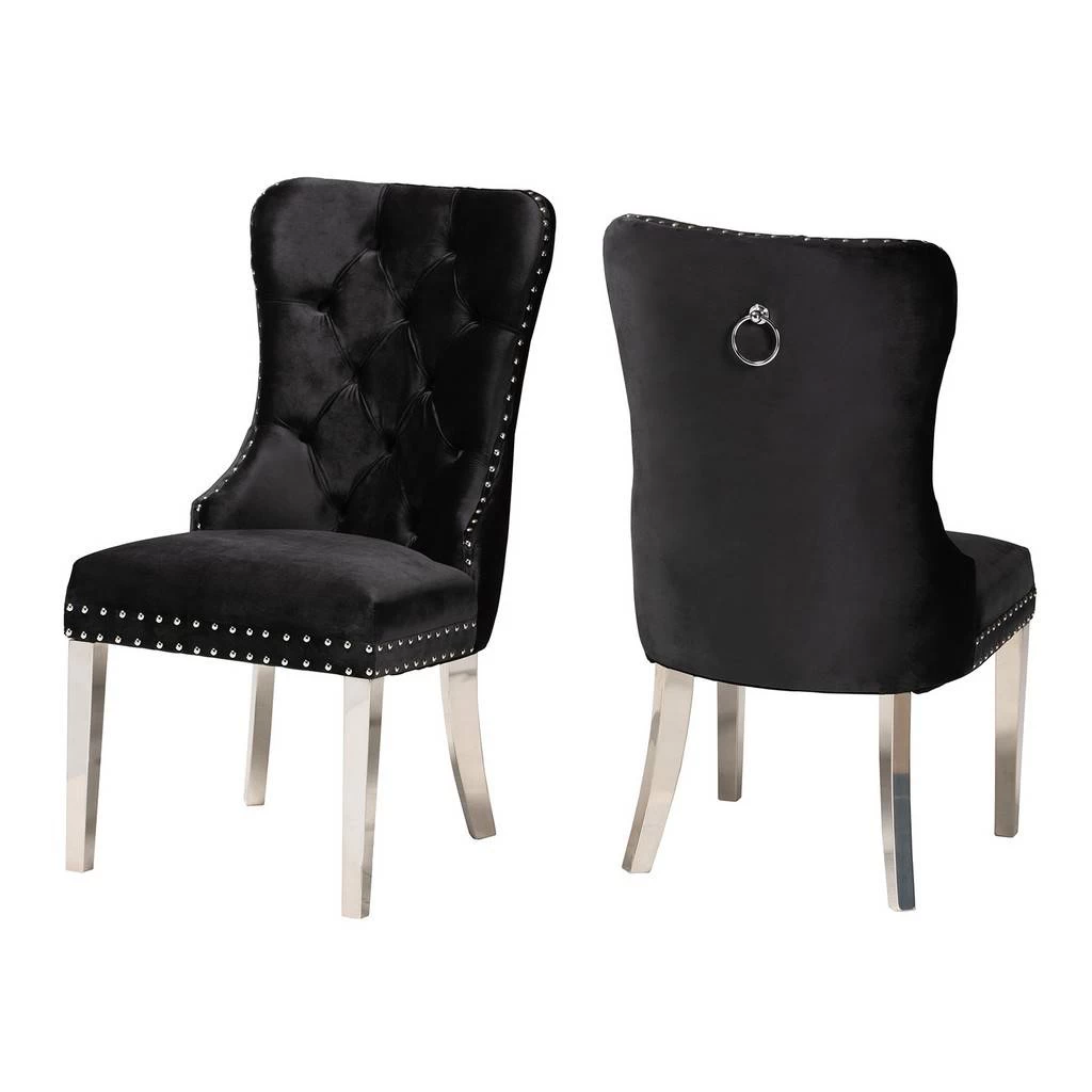Baxton Studio Honora Contemporary Glam And Luxe Black Velvet Fabric And Silver Metal 2-Piece Dining Chair Set - Wholesale Interiors F459-Black Velvet-DC 2 Baxton Studio Honora Contemporary Glam And Luxe Black Velvet Fabric And Silver Metal 2-Piece Dining Chair Set - Wholesale Interiors F459-Black Velvet-DC - Image 2