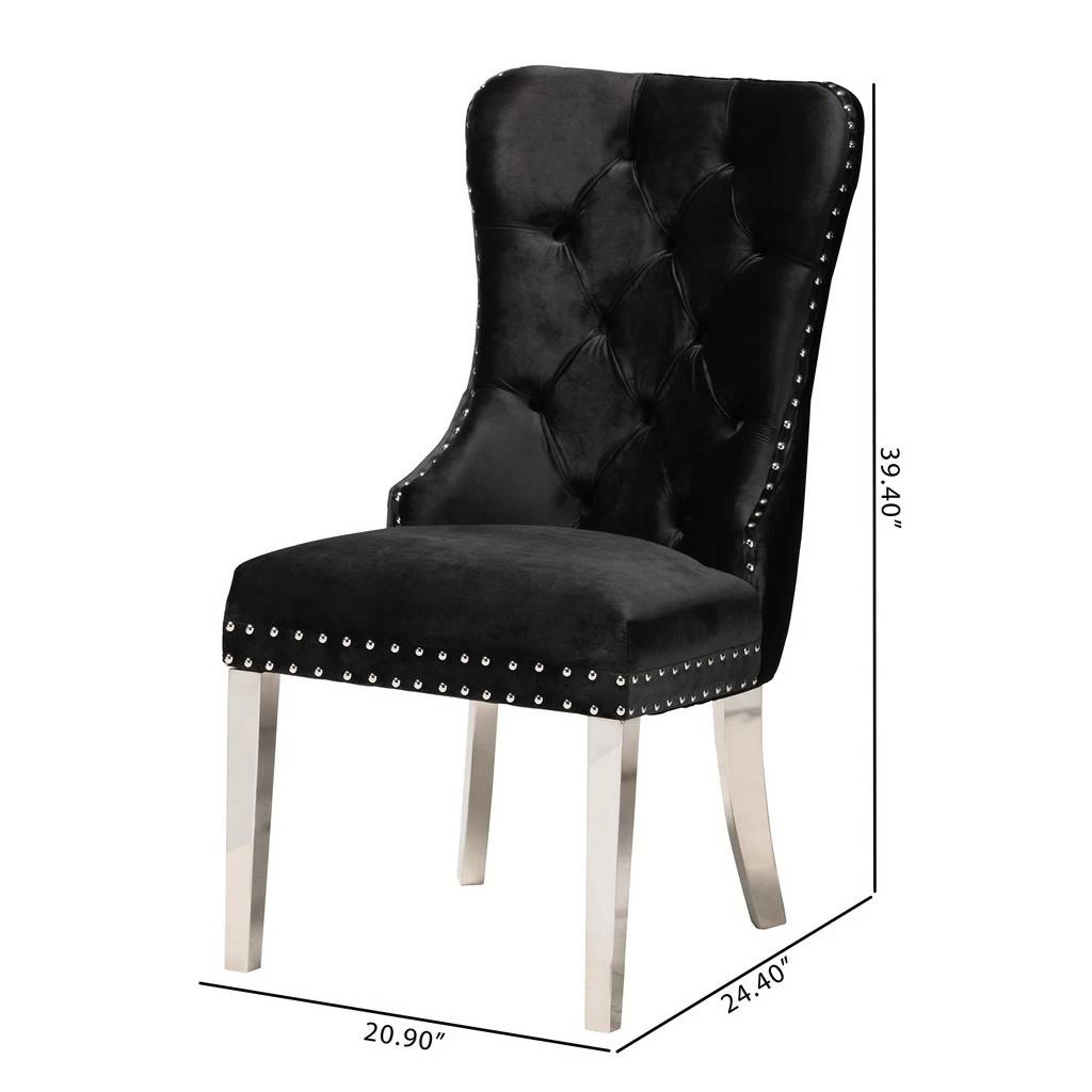 Baxton Studio Honora Contemporary Glam And Luxe Black Velvet Fabric And Silver Metal 2-Piece Dining Chair Set - Wholesale Interiors F459-Black Velvet-DC 9 Baxton Studio Honora Contemporary Glam And Luxe Black Velvet Fabric And Silver Metal 2-Piece Dining Chair Set - Wholesale Interiors F459-Black Velvet-DC - Image 9