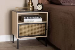 Baxton Studio Felton Mid-Century Modern Two-Tone Black And Gold Metal And Light Brown Finished Wood 1-Door End Table - Wholesale Interiors Frakta-003-1 Door-Cabinet