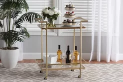 Baxton Studio Louise Contemporary Glam And Luxe Gold Metal And White Marble 2-Tier Wine Cart - Wholesale Interiors H01-98877-Gold/White Marble-Cart 14 Baxton Studio Louise Contemporary Glam And Luxe Gold Metal And White Marble 2-Tier Wine Cart - Wholesale Interiors H01-98877-Gold/White Marble-Cart -Home Haven Deals 95 h01 98877 gold white marble cart 7
