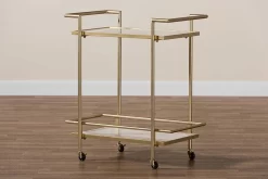 Baxton Studio Louise Contemporary Glam And Luxe Gold Metal And White Marble 2-Tier Wine Cart - Wholesale Interiors H01-98877-Gold/White Marble-Cart 15 Baxton Studio Louise Contemporary Glam And Luxe Gold Metal And White Marble 2-Tier Wine Cart - Wholesale Interiors H01-98877-Gold/White Marble-Cart -Home Haven Deals 95 h01 98877 gold white marble cart 8
