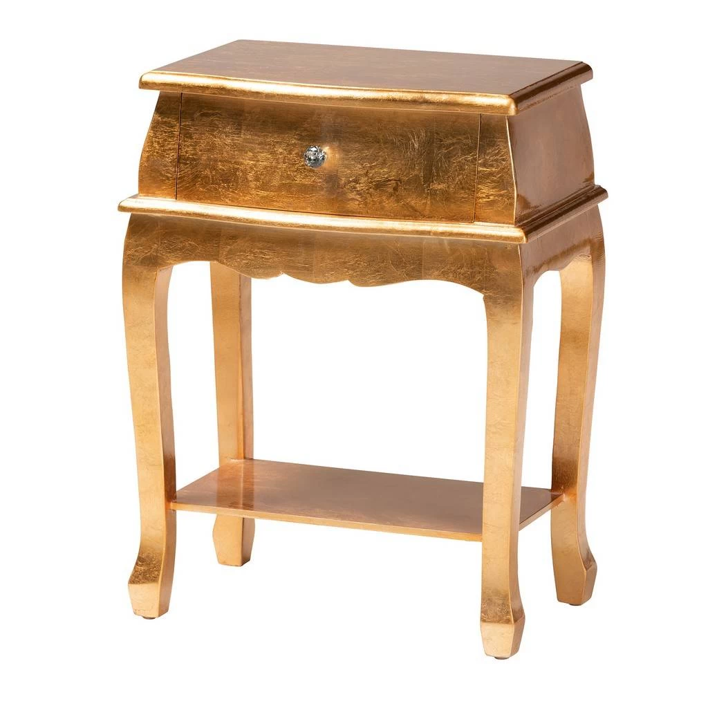 Baxton Studio Harriet Classic And Traditional Gold Finished Wood 1-Drawer Nightstand - Wholesale Interiors JY17A013-Gold-NS 2 Baxton Studio Harriet Classic And Traditional Gold Finished Wood 1-Drawer Nightstand - Wholesale Interiors JY17A013-Gold-NS - Image 2