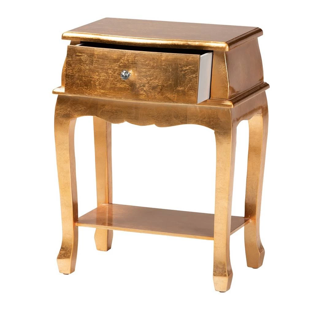 Baxton Studio Harriet Classic And Traditional Gold Finished Wood 1-Drawer Nightstand - Wholesale Interiors JY17A013-Gold-NS 3 Baxton Studio Harriet Classic And Traditional Gold Finished Wood 1-Drawer Nightstand - Wholesale Interiors JY17A013-Gold-NS - Image 3