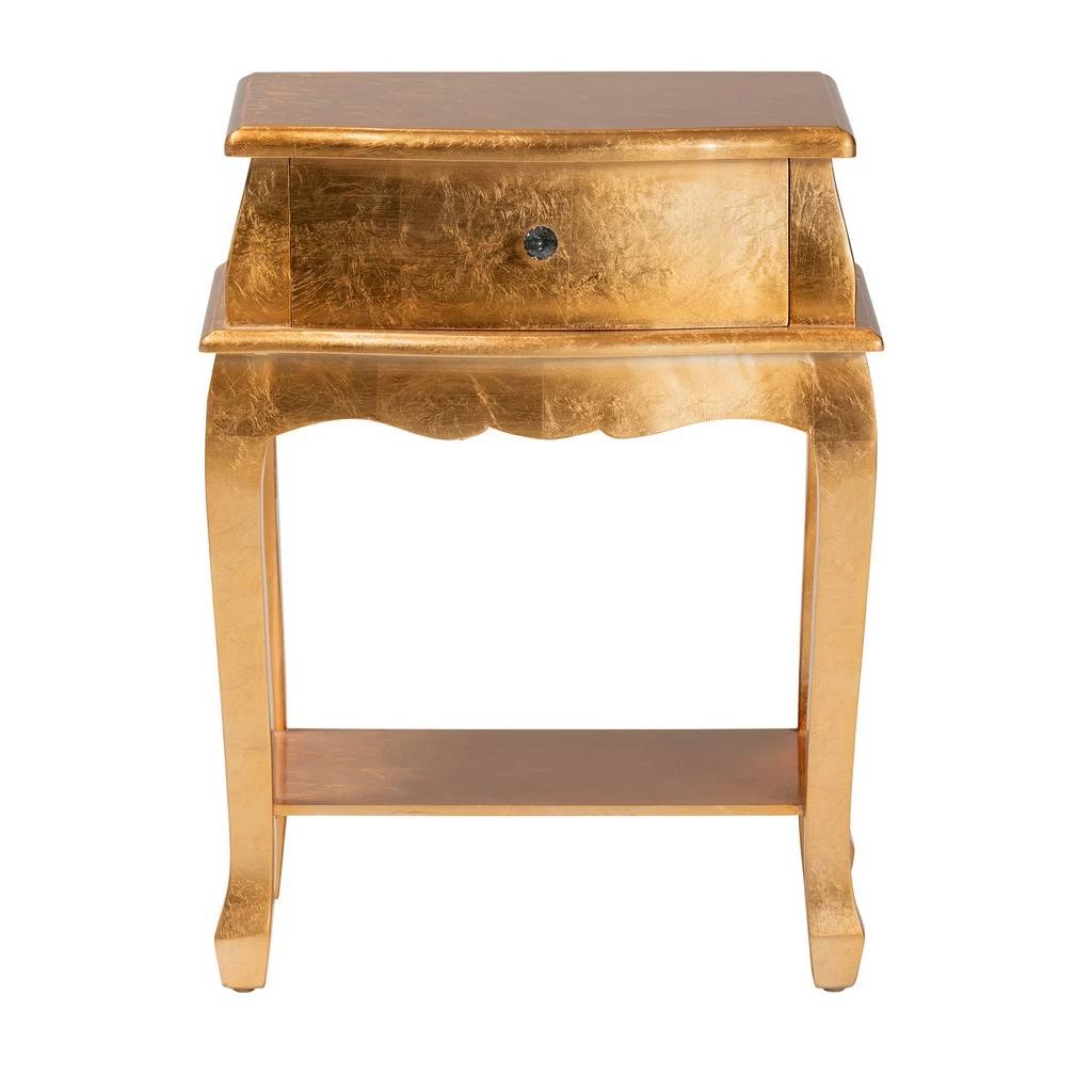 Baxton Studio Harriet Classic And Traditional Gold Finished Wood 1-Drawer Nightstand - Wholesale Interiors JY17A013-Gold-NS 4 Baxton Studio Harriet Classic And Traditional Gold Finished Wood 1-Drawer Nightstand - Wholesale Interiors JY17A013-Gold-NS - Image 4