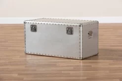 Baxton Studio Serge French Industrial Silver Metal Storage Trunk - Wholesale Interiors JY17B172M-Silver-1PC Trunk -Home Haven Deals 95 jy17b172m silver 1pctrunk 10