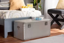 Baxton Studio Serge French Industrial Silver Metal Storage Trunk - Wholesale Interiors JY17B172M-Silver-1PC Trunk
