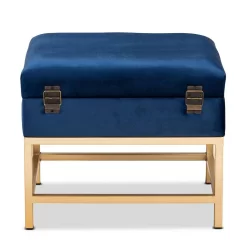 Baxton Studio Aliana Glam & Luxe Navy Blue Velvet Fabric & Gold Finished Metal Small Storage Ottoman - Wholesale Interiors JY19B-051S-Navy Blue Velvet/Gold-Otto -Home Haven Deals 95 jy19b 051s navybluevelvet gold otto 11