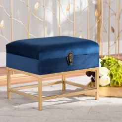 Baxton Studio Aliana Glam & Luxe Navy Blue Velvet Fabric & Gold Finished Metal Small Storage Ottoman - Wholesale Interiors JY19B-051S-Navy Blue Velvet/Gold-Otto -Home Haven Deals 95 jy19b 051s navybluevelvet gold otto 13