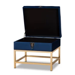 Baxton Studio Aliana Glam & Luxe Navy Blue Velvet Fabric & Gold Finished Metal Small Storage Ottoman - Wholesale Interiors JY19B-051S-Navy Blue Velvet/Gold-Otto -Home Haven Deals 95 jy19b 051s navybluevelvet gold otto 8