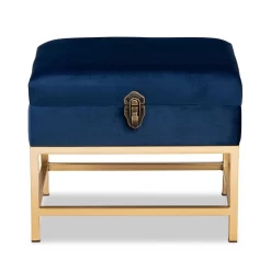 Baxton Studio Aliana Glam & Luxe Navy Blue Velvet Fabric & Gold Finished Metal Small Storage Ottoman - Wholesale Interiors JY19B-051S-Navy Blue Velvet/Gold-Otto -Home Haven Deals 95 jy19b 051s navybluevelvet gold otto 9