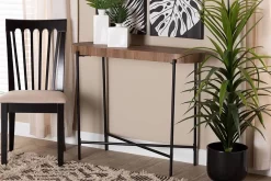 Baxton Studio Savion Modern Industrial Walnut Brown Finished Wood And Black Metal Console Table - Wholesale Interiors LCF20448-Console Table
