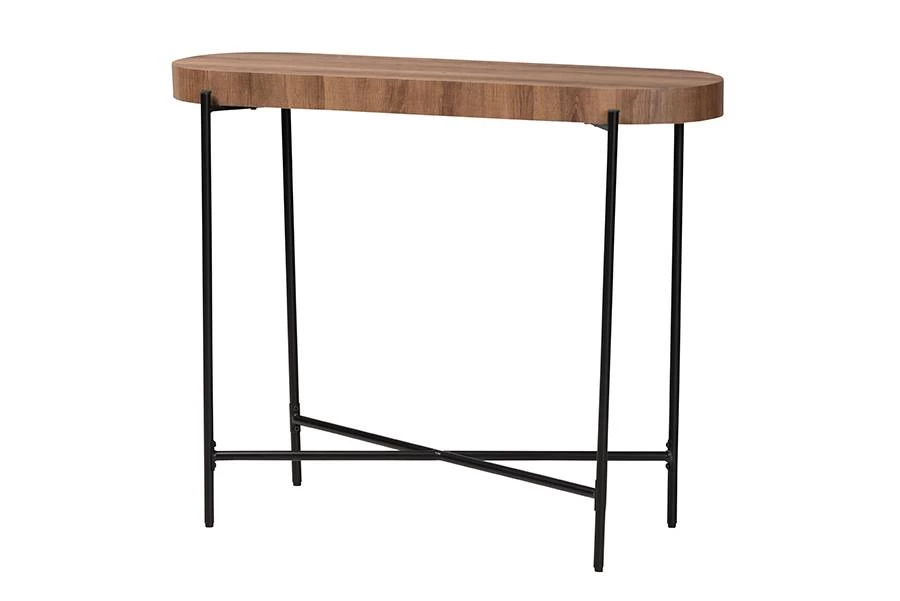 Baxton Studio Savion Modern Industrial Walnut Brown Finished Wood And Black Metal Console Table - Wholesale Interiors LCF20448-Console Table 2 Baxton Studio Savion Modern Industrial Walnut Brown Finished Wood And Black Metal Console Table - Wholesale Interiors LCF20448-Console Table - Image 2