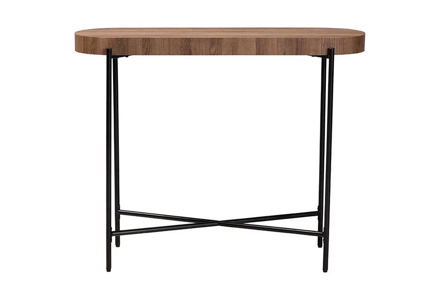 Baxton Studio Savion Modern Industrial Walnut Brown Finished Wood And Black Metal Console Table - Wholesale Interiors LCF20448-Console Table 3 Baxton Studio Savion Modern Industrial Walnut Brown Finished Wood And Black Metal Console Table - Wholesale Interiors LCF20448-Console Table - Image 3