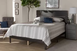 Baxton Studio Anthony Modern Dark Grey Oak Finished Wood Queen Size Panel Bed - Wholesale Interiors MG0024-Green Gray-Queen
