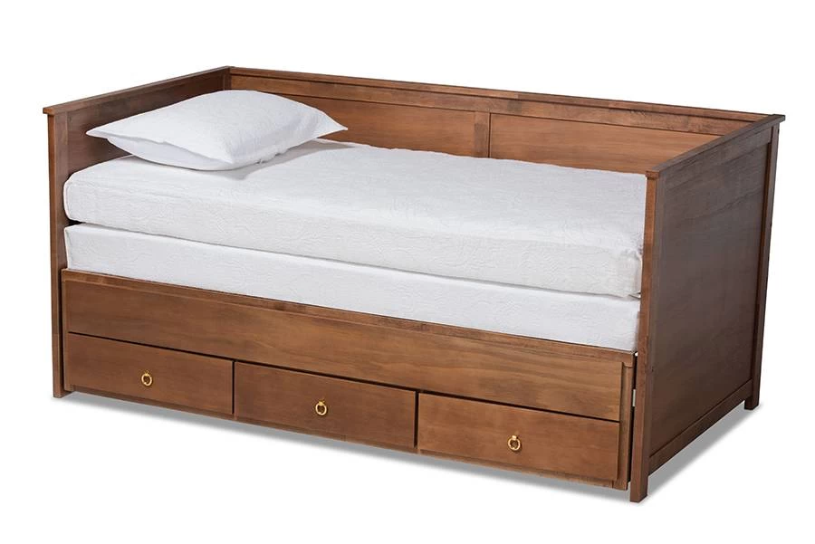 Baxton Studio Thomas Classic & Traditional Walnut Brown Finished Wood Expandable Twin Size To King Size Daybed /w Storage Drawers - Wholesale Interiors MG0032-Walnut-3DW-Daybed 4 Baxton Studio Thomas Classic & Traditional Walnut Brown Finished Wood Expandable Twin Size To King Size Daybed /w Storage Drawers - Wholesale Interiors MG0032-Walnut-3DW-Daybed - Image 4