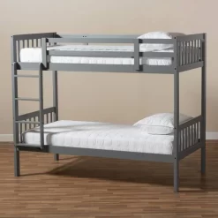 Baxton Studio Jude Modern & Contemporary Grey Finished Wood Twin Size Bunk Bed - MG0045-Grey-Twin Bunk Bed