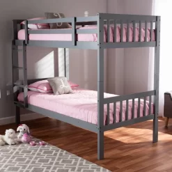Baxton Studio Jude Modern & Contemporary Grey Finished Wood Twin Size Bunk Bed - MG0045-Grey-Twin Bunk Bed -Home Haven Deals 95 mg0045 grey twin bunk bed 5