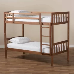 Baxton Studio Jude Modern & Contemporary Walnut Brown Finished Wood Twin Size Bunk Bed - MG0045-Walnut-Twin Bunk Bed