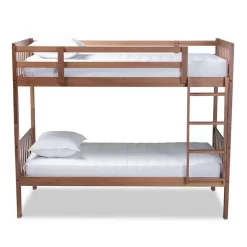 Baxton Studio Jude Modern & Contemporary Walnut Brown Finished Wood Twin Size Bunk Bed - MG0045-Walnut-Twin Bunk Bed -Home Haven Deals 95 mg0045 walnut twin bunk bed 2