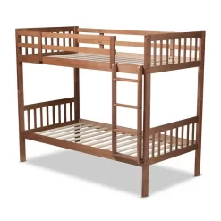 Baxton Studio Jude Modern & Contemporary Walnut Brown Finished Wood Twin Size Bunk Bed - MG0045-Walnut-Twin Bunk Bed -Home Haven Deals 95 mg0045 walnut twin bunk bed 3