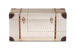 Baxton Studio Bechet French Industrial Silver Metal Storage Trunk - NCC2802M-Silver-Trunk