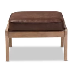 Baxton Studio Sigrid Mid-Century Modern Dark Brown Faux Leather Effect Fabric Upholstered Antique Oak Finished Wood Ottoman - Wholesale Interiors Sigrid-Dark Brown/Antique Oak-Otto -Home Haven Deals 95 new darkbrown antiqueoak otto 2