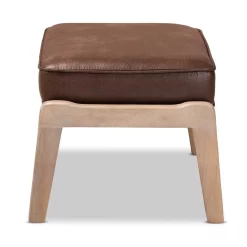 Baxton Studio Sigrid Mid-Century Modern Dark Brown Faux Leather Effect Fabric Upholstered Antique Oak Finished Wood Ottoman - Wholesale Interiors Sigrid-Dark Brown/Antique Oak-Otto -Home Haven Deals 95 new darkbrown antiqueoak otto 3