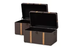Baxton Studio Stephen Modern Transitional Dark Brown Fabric & Oak Brown Finished 2-PC Storage Trunk Set - Wholesale Interiors R87R537-2PC Trunk Set 11 Baxton Studio Stephen Modern Transitional Dark Brown Fabric & Oak Brown Finished 2-PC Storage Trunk Set - Wholesale Interiors R87R537-2PC Trunk Set -Home Haven Deals 95 r87r537 2pc trunk set 3