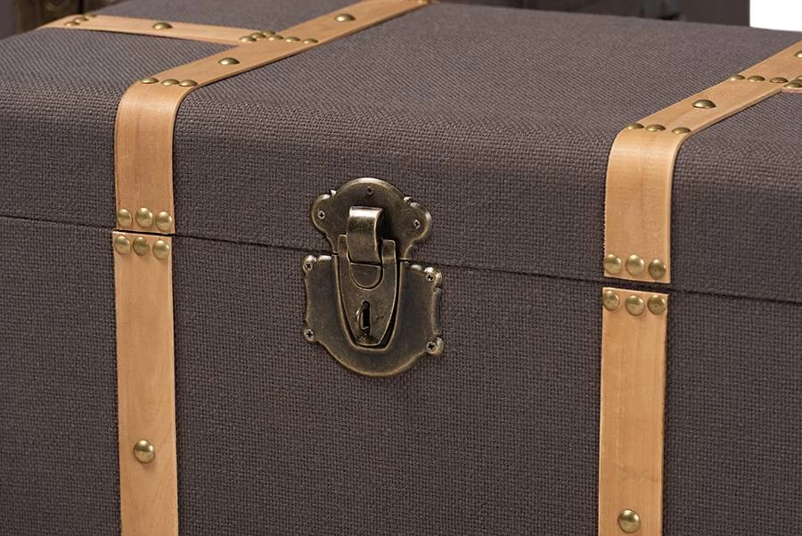 Baxton Studio Stephen Modern Transitional Dark Brown Fabric & Oak Brown Finished 2-PC Storage Trunk Set - Wholesale Interiors R87R537-2PC Trunk Set 4 Baxton Studio Stephen Modern Transitional Dark Brown Fabric & Oak Brown Finished 2-PC Storage Trunk Set - Wholesale Interiors R87R537-2PC Trunk Set - Image 4