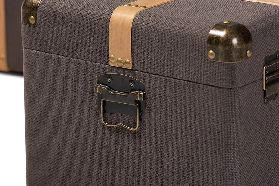 Baxton Studio Stephen Modern Transitional Dark Brown Fabric & Oak Brown Finished 2-PC Storage Trunk Set - Wholesale Interiors R87R537-2PC Trunk Set 5 Baxton Studio Stephen Modern Transitional Dark Brown Fabric & Oak Brown Finished 2-PC Storage Trunk Set - Wholesale Interiors R87R537-2PC Trunk Set - Image 5