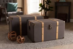 Baxton Studio Stephen Modern Transitional Dark Brown Fabric & Oak Brown Finished 2-PC Storage Trunk Set - Wholesale Interiors R87R537-2PC Trunk Set 14 Baxton Studio Stephen Modern Transitional Dark Brown Fabric & Oak Brown Finished 2-PC Storage Trunk Set - Wholesale Interiors R87R537-2PC Trunk Set -Home Haven Deals 95 r87r537 2pc trunk set 6