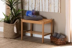 Baxton Studio Saura Mid-Century Modern Oak Brown Finished Wood And Hemp Accent Bench - Wholesale Interiors SK9149-Oak Woven Seat-Bench