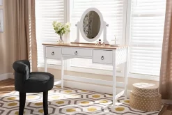 Baxton Studio Sylvie Classic And Traditional White 3-Drawer Wood Vanity Table With Mirror - SR1703010-White/Natural -Home Haven Deals 95 sr1703010 white natural 11
