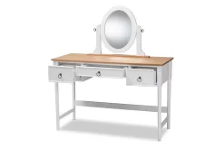 Baxton Studio Sylvie Classic And Traditional White 3-Drawer Wood Vanity Table With Mirror - SR1703010-White/Natural -Home Haven Deals 95 sr1703010 white natural 3