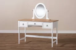 Baxton Studio Sylvie Classic And Traditional White 3-Drawer Wood Vanity Table With Mirror - SR1703010-White/Natural -Home Haven Deals 95 sr1703010 white natural 8