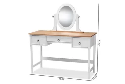 Baxton Studio Sylvie Classic And Traditional White 3-Drawer Wood Vanity Table With Mirror - SR1703010-White/Natural -Home Haven Deals 95 sr1703010 white natural 9