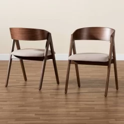 Baxton Studio Danton Mid-Century Modern Beige Fabric Upholstered And Walnut Brown Finished Wood Dining Chair (Set Of 2) - Wholesale Interiors WM1900B-Latte/Walnut-DC -Home Haven Deals 95 wm1900b latte walnut dc 9