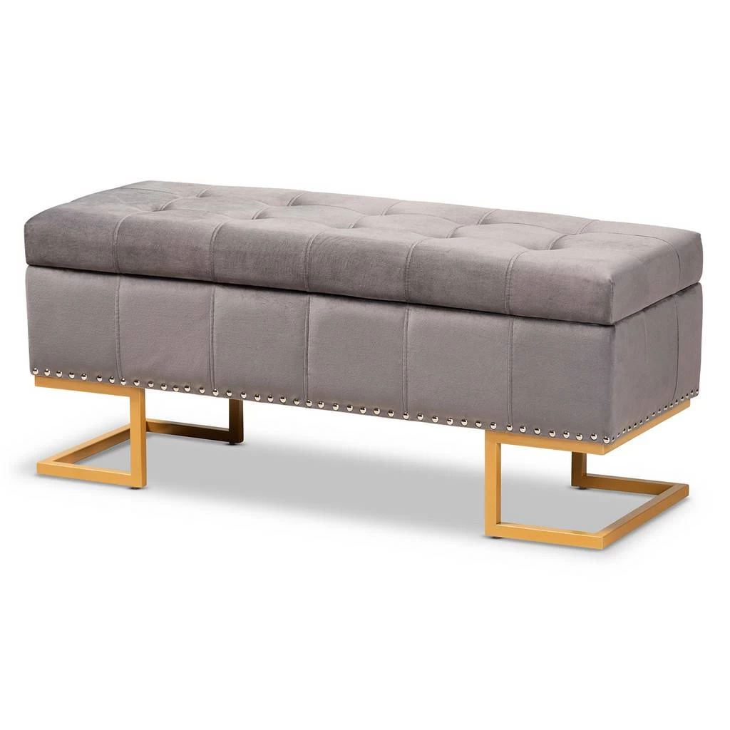 Baxton Studio Ellery Luxe & Glam Grey Velvet Fabric & Gold Finished Metal Storage Ottoman - Wholesale Interiors WS-14115-Grey Velvet/Gold-Otto 2 Baxton Studio Ellery Luxe & Glam Grey Velvet Fabric & Gold Finished Metal Storage Ottoman - Wholesale Interiors WS-14115-Grey Velvet/Gold-Otto - Image 2