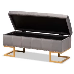 Baxton Studio Ellery Luxe & Glam Grey Velvet Fabric & Gold Finished Metal Storage Ottoman - Wholesale Interiors WS-14115-Grey Velvet/Gold-Otto 13 Baxton Studio Ellery Luxe & Glam Grey Velvet Fabric & Gold Finished Metal Storage Ottoman - Wholesale Interiors WS-14115-Grey Velvet/Gold-Otto -Home Haven Deals 95 ws 14115 greyvelvet gold otto 4